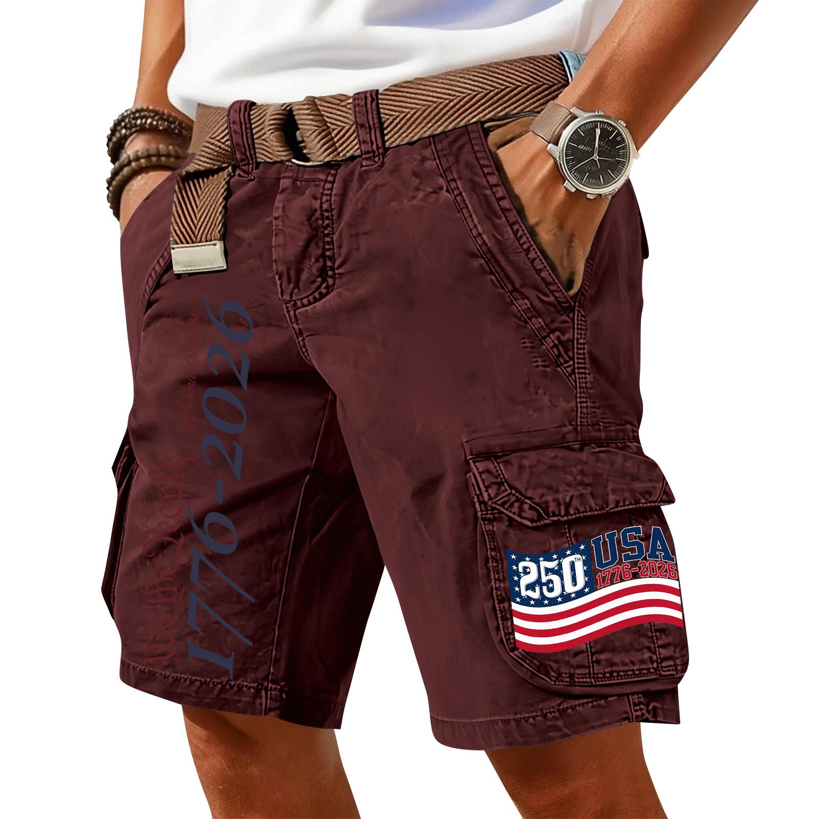 

Men s Summer Printed Casual Multi-Pocket Cargo Shorts XL винний