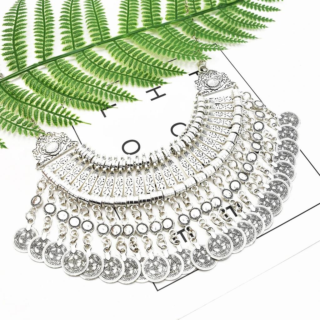 Gypsy Bohemia Coin Tassel Statement Choker Necklace Women Boho Afghan Turkish Ethnic Tribal Jewelry Accessories