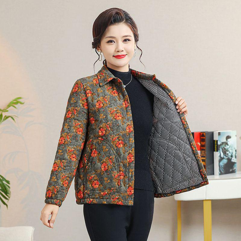 Mom's Fashion Floral Cotton Jacket - Autumn/Winter Thin Style, Small/Medium Sizes