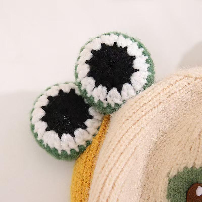 Cappello lavorato a maglia a forma di rana dei cartoni animati per bambini - Caldo e antivento per ragazzi e ragazze