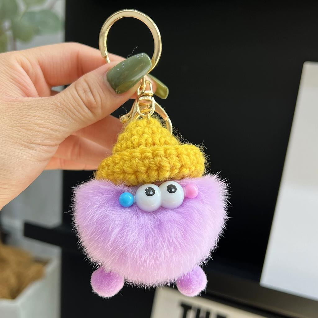 Small Coal Balls Korean Ins Internet Celebrity Rex Rabbit Hairball Cute Elf Schoolbag Pendant Car Keychain Mobile Phone Pendant
