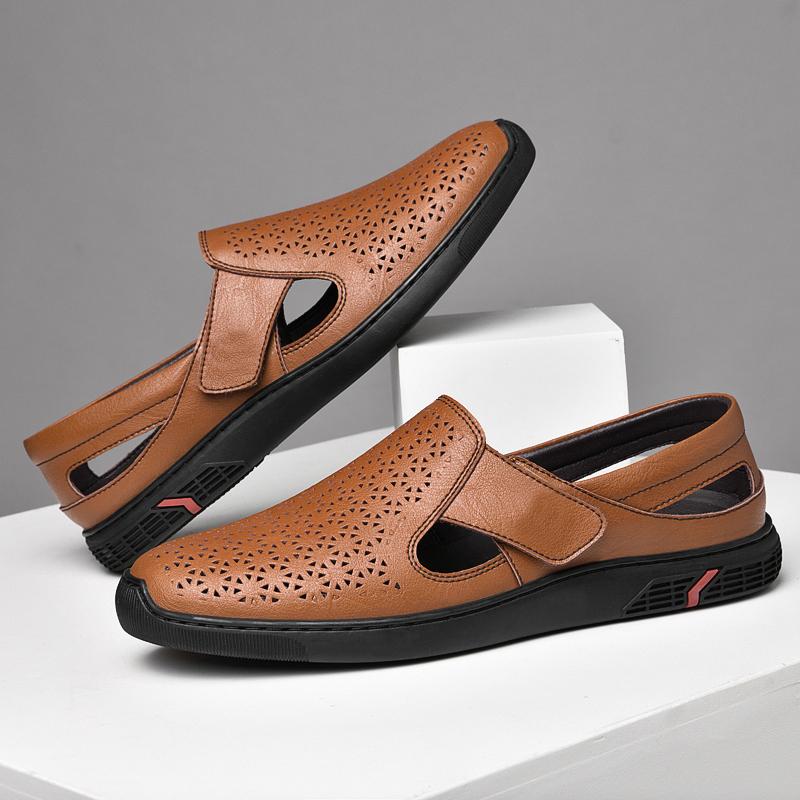 Men'S Shoes Genuine Leather Trending Summer Casual Shoes Men Breathable Outdoor Luxury Sandals Man Non-Slip Beach Brand Loafers