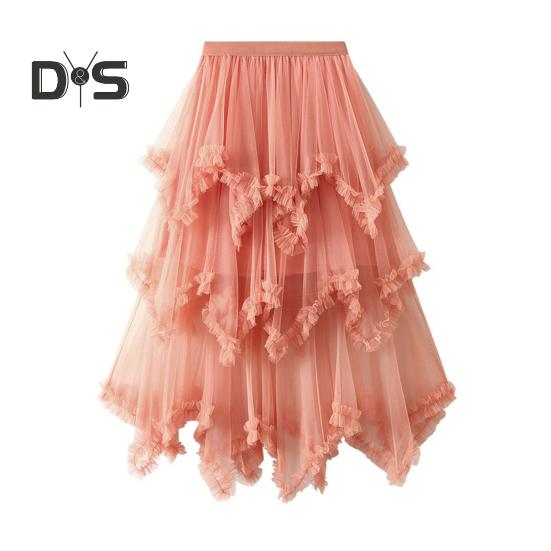 Dámská dortová sukně s polovičním pasem, elastickým pasem, nepravidelným lemem, midi sukně, jednobarevná, síťovaná, kolová, dlouhá sukně, pro každodenní nošení