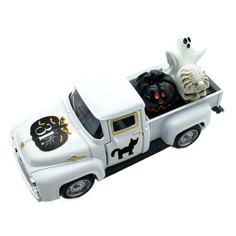 New Halloween Retro Truck Coffee Bar Decor, Mini Cute Farmhouse Style Halloween Metal Truck Decor Gifts, Vintage Diecast Model