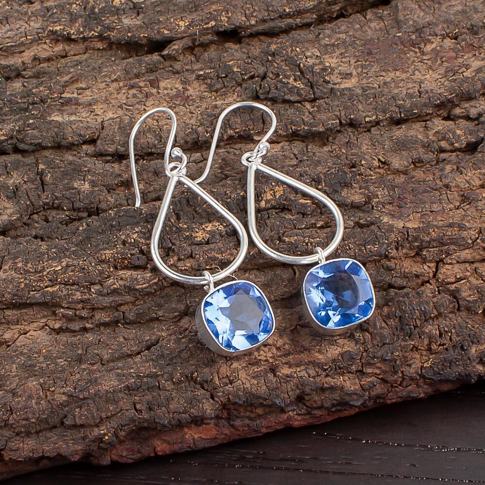 Rare Tanzanite Gemstone 925 Sterling Silver Handmade Jewelry Hook Earrings 1.90" EE-7-4