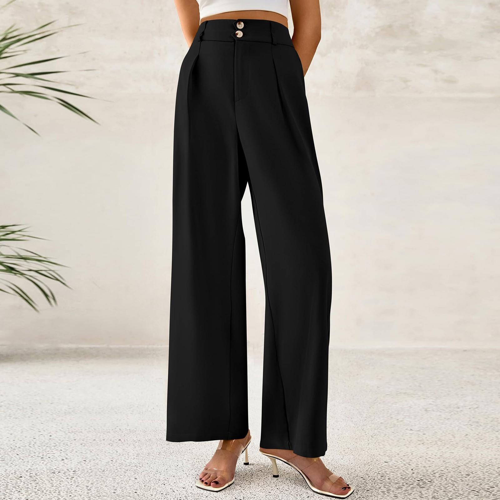 

Женские модные и универсальные эластичные формальные свободные брюки широкого кроя S чёрный