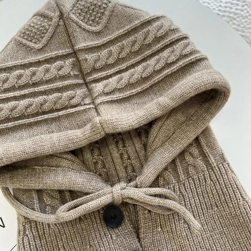 1pc Winter Warm Balaclava Hats for Women,solid Color Knitted Blend Hooded Scarf Hat for Women Skull Cap Beanie Hat Neck Gaiters