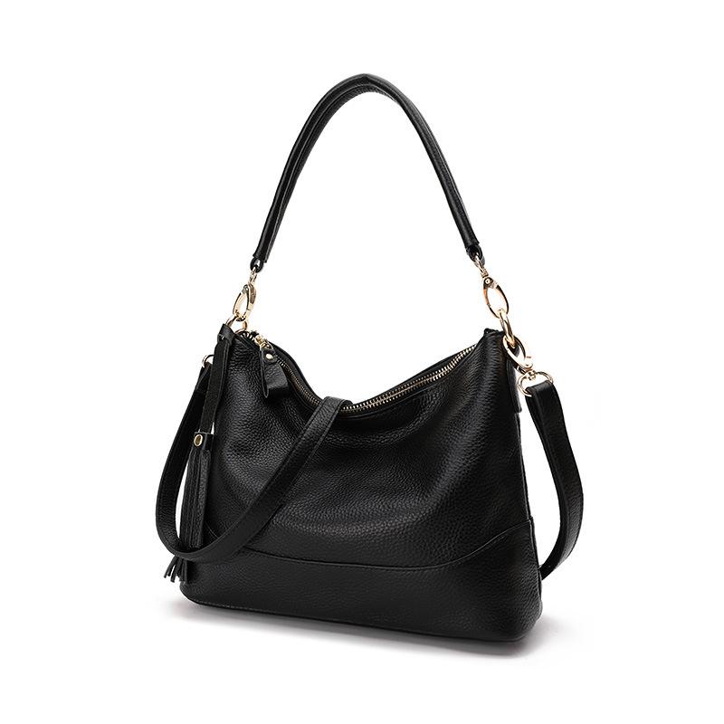 

Кожаная женская сумка через плечо, первый слой из коровьей кожи, повседневная простая мягкая кожаная сумка-мессенджер чёрный