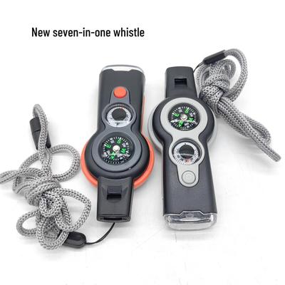 7-in-1 Multi-Functional Survival Whistle: Includes LED Light, Thermometer, Compass, and Magnifying Glass
