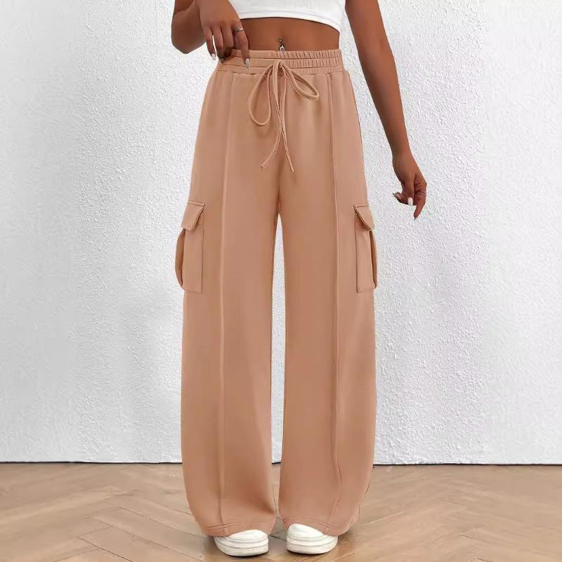 2025 Fashion Loose Casual Wide-leg Women Long Pants Drawstring Solid Color Pockets Sweatpants Office Autumn Wintercasual Jogging Pants Simple Trousers