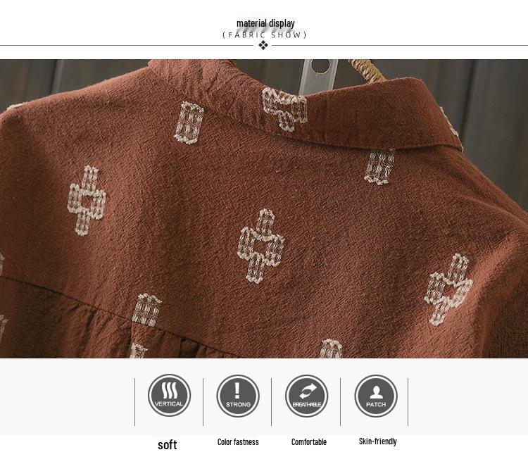 Retro Artistic Spring 2026 Long Sleeve Cotton Linen Base Layer Shirt