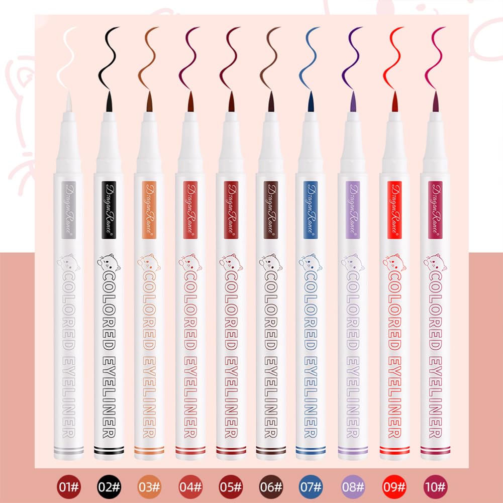Waterproof Liquid Eyeliner Pen for Beginners and 10 Colors Available In and Bags Wine Cute, Long-lasting Women. Black, White, Ultra-fine Under-eye
