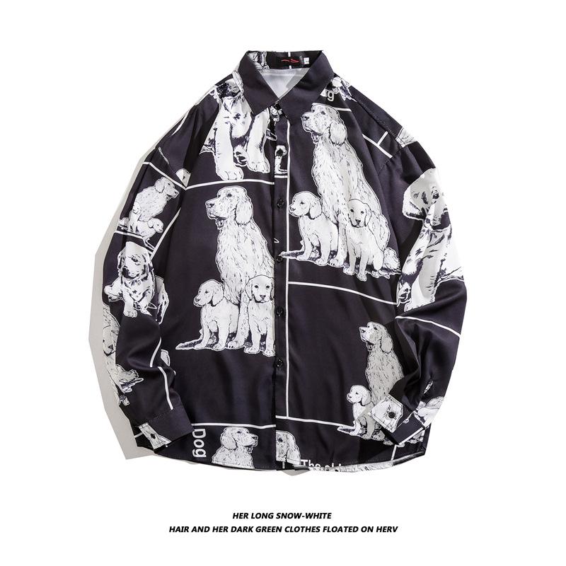 Men's Long-Sleeve Loose-Fit Shirt - Autumn/Summer Korean Style with Trendy Hong Kong Ins Print