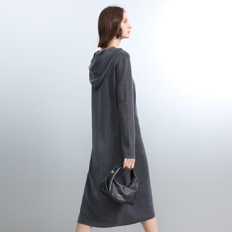 

Sancai 2024 Winter Lamb Wool Hooded Knitted Midi Dress S