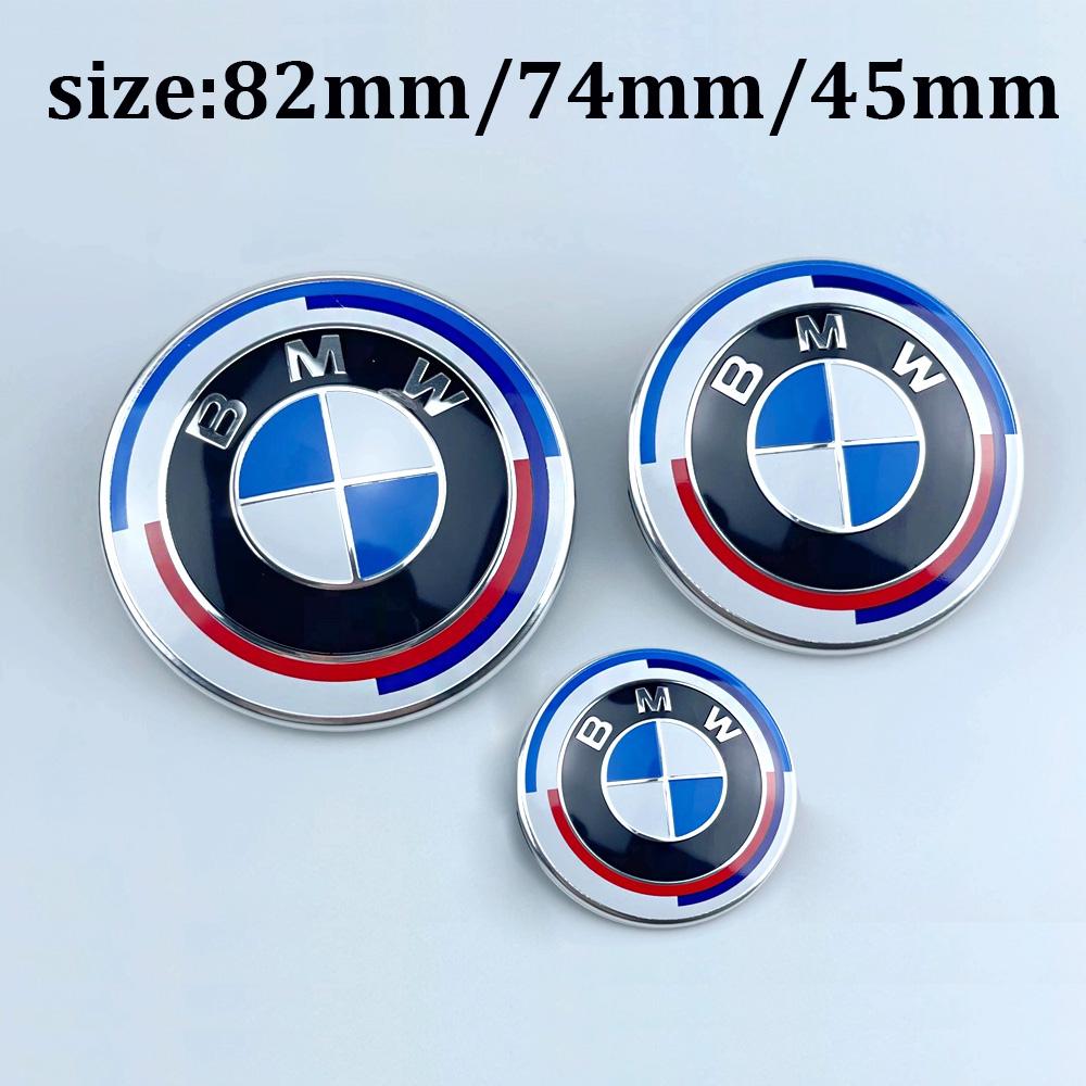

3Pcs ABS 74mm/82mm/45mm 50th anniversary car Front Hood Emblem Trunk Rear badge steering wheel cover for mini BMW accessories 2pcs74mm 1pcs45mm