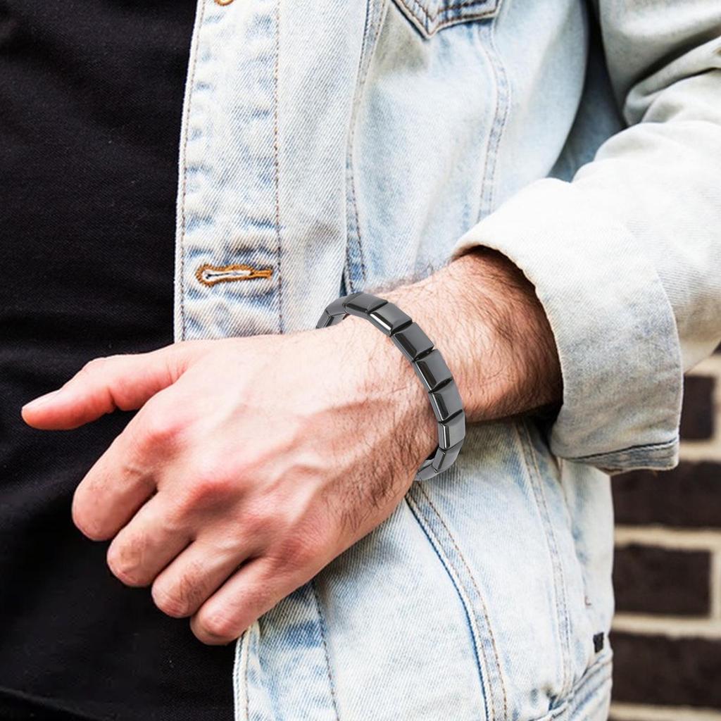 Hematitový náramek pro muže Černý Nastavitelný Stylový Přírodní kámen Čtvercový náramek pro tátu Manžela Přítele Narozeniny Valentýn