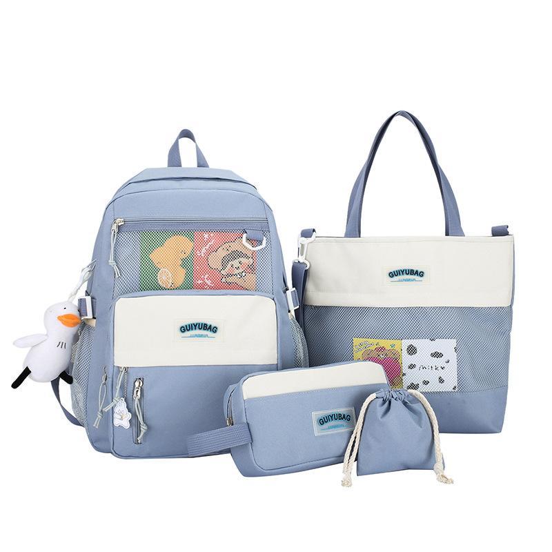 School bag four-piece female backpack fashion student large capacity backpack backpack student schoolbag