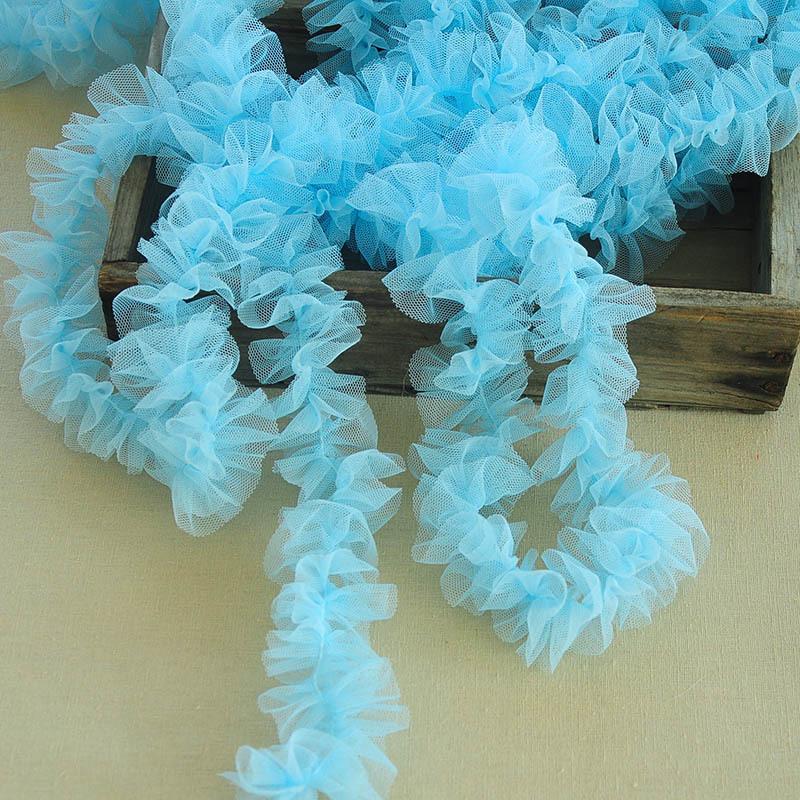 NEUES 5cm Breites Farbiges Netz Mittelfalten Rüschen Tüll Spitze Band DIY Kleid Rock Hut Dekoration Haustier Spielzeug Kleidung Nähzubehör