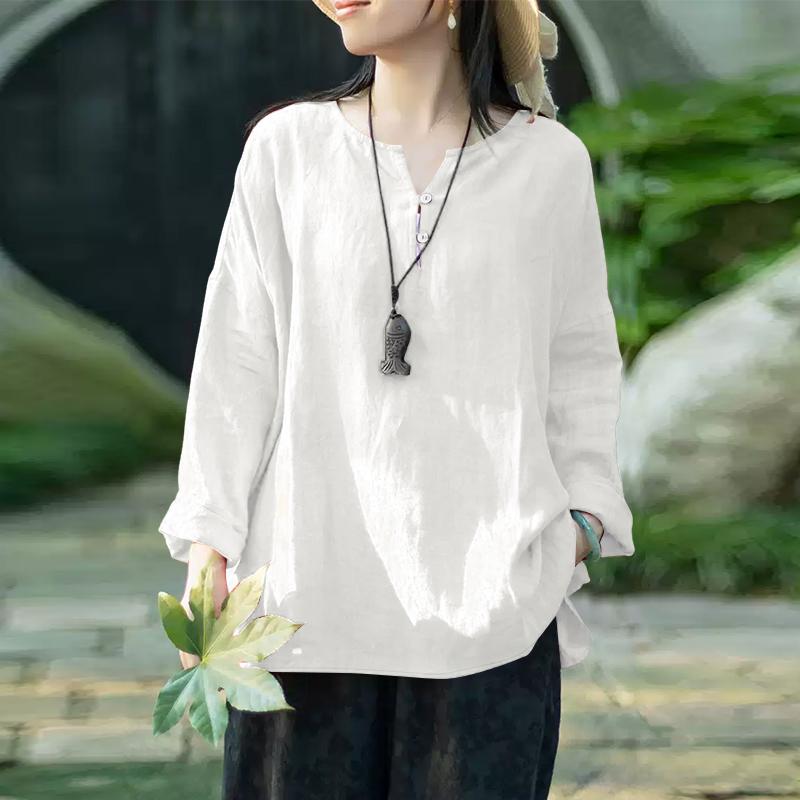 ZANZEA Women Loose V-Neck Casual Long Sleeve Plain Blouse
