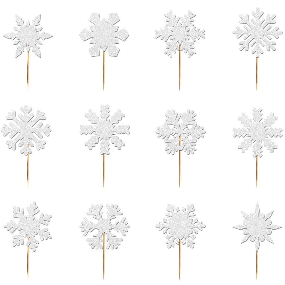 Christmas Snowflake Cake Toppers With Shining Design Paper For Holiday Party Decor