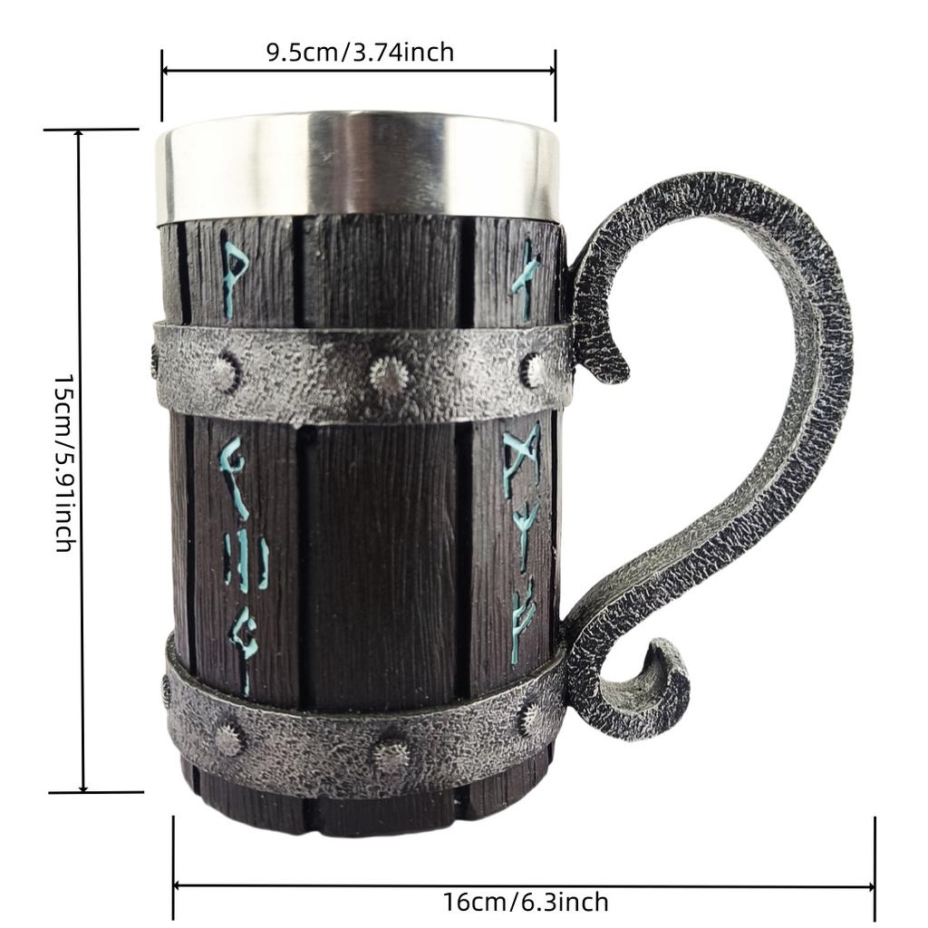 Wikinger Holzmaserung Bierkrug 304 Edelstahl Mittelalterliche Taverne Holzimitat Fasskrug Bierkrug Kaffeetasse Halloween Geschenk