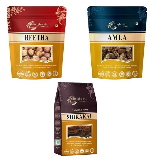 BrijBooti Reetha Amla Shikakai Combo Pack for Hairs (Raw Form) 600 Gr