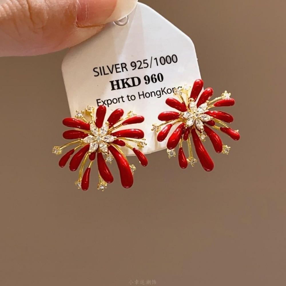 Happy New Year Gift Red Fireworks Stud Earrings Fireworks Drop Earrings  Chinese Wedding Party