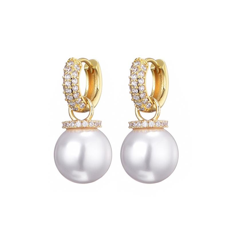

Fahion Round Big Pearl Bead Pendant Drop Hoop Earring For Women Zinconia Ear Buckle Elegant Wedding Banquet Party Jewelry Gift золотой
