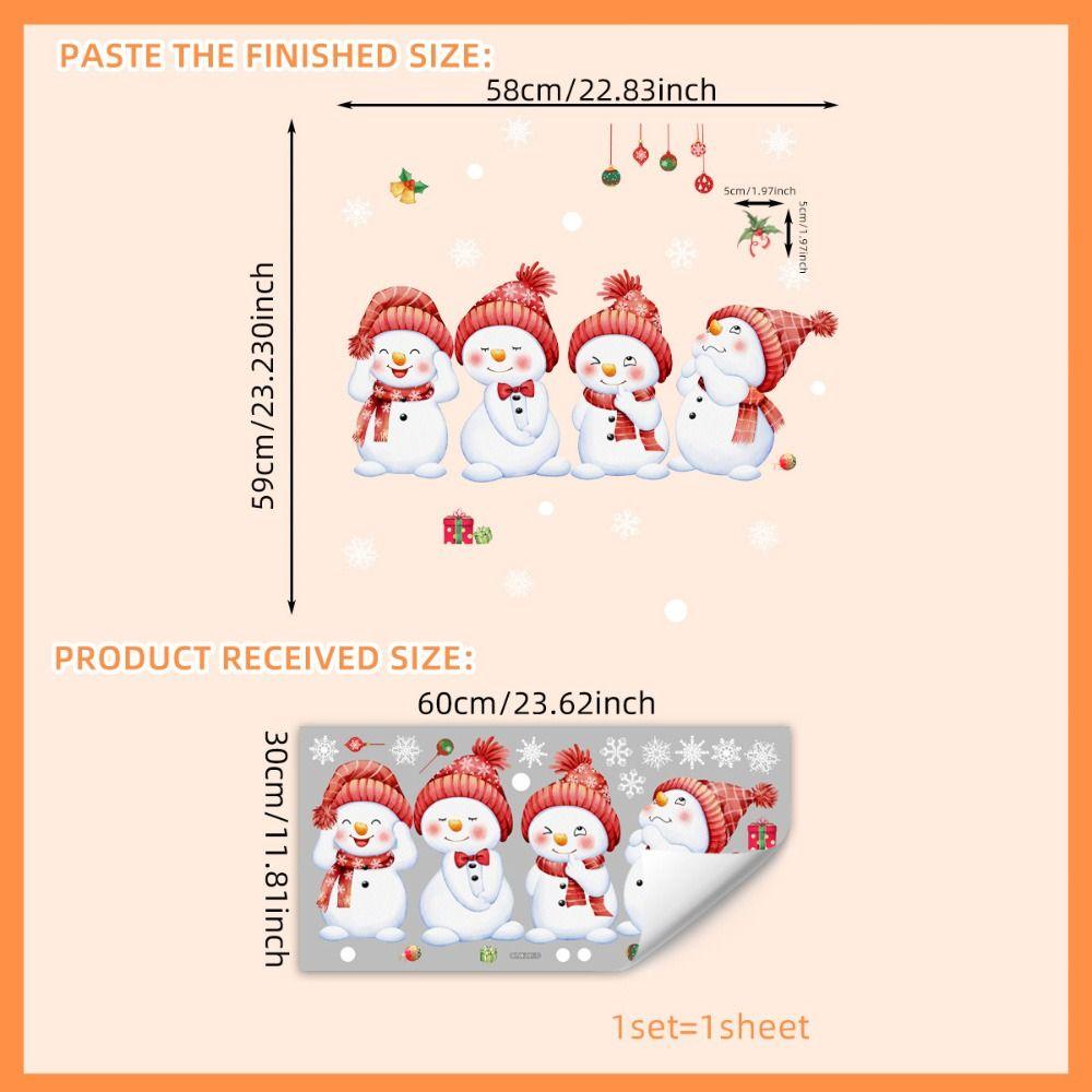 Cartoon Snowman Shopwindow Decals Snowflake Gift Box Xmas Static Sticker  Christmas