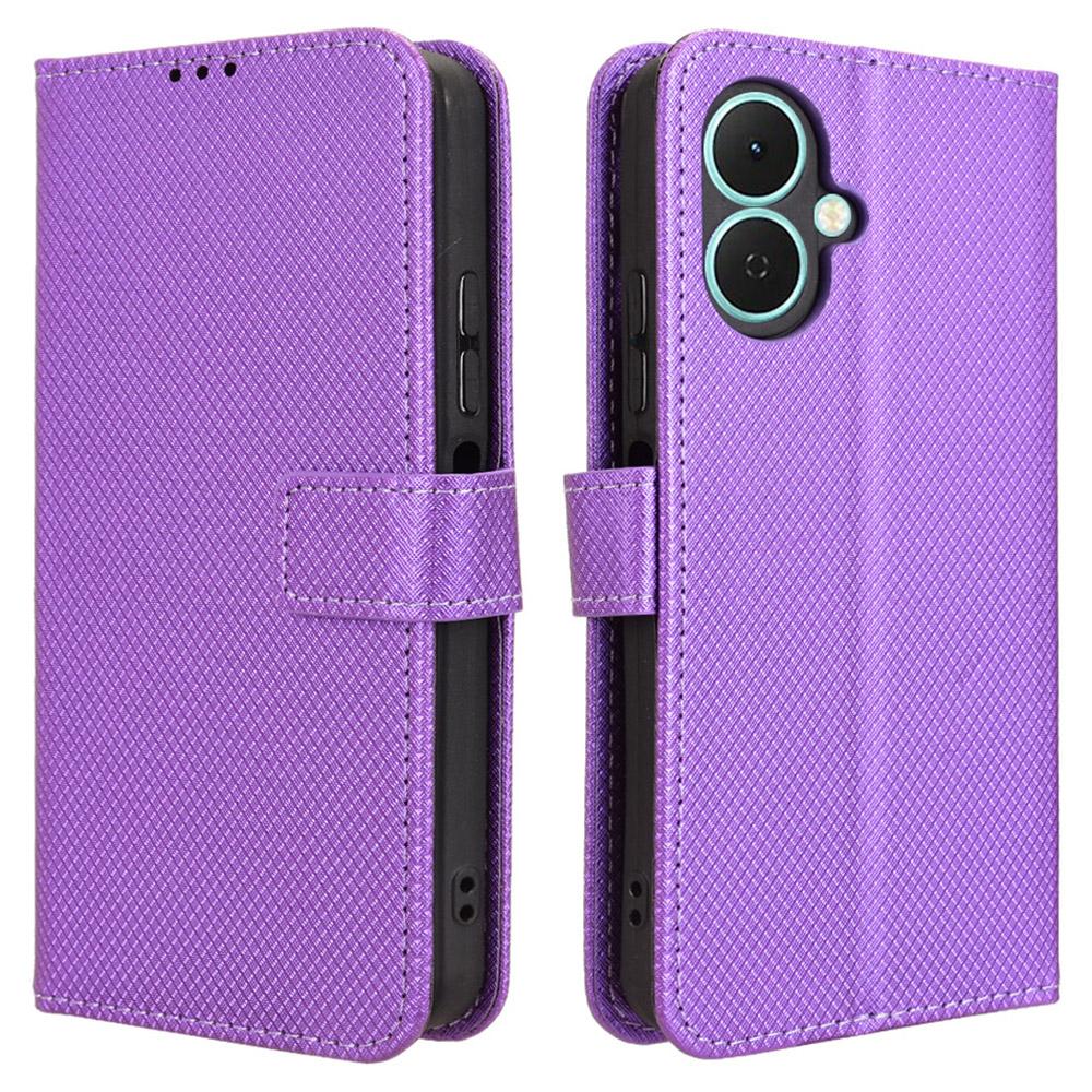 For TECNO Spark Go 2 4G/KM4 Leather Wallet Case with Strap Diamond Texture Phone Cover