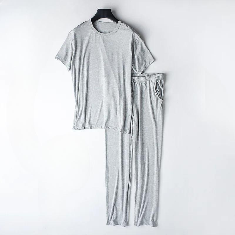 Mens Spring and Summer Updated Modal Pajamas Two-piece Short-sleeved Trousers Thin Large Size Comfortable Fit Athletic Home Wear Suit Sleepwear