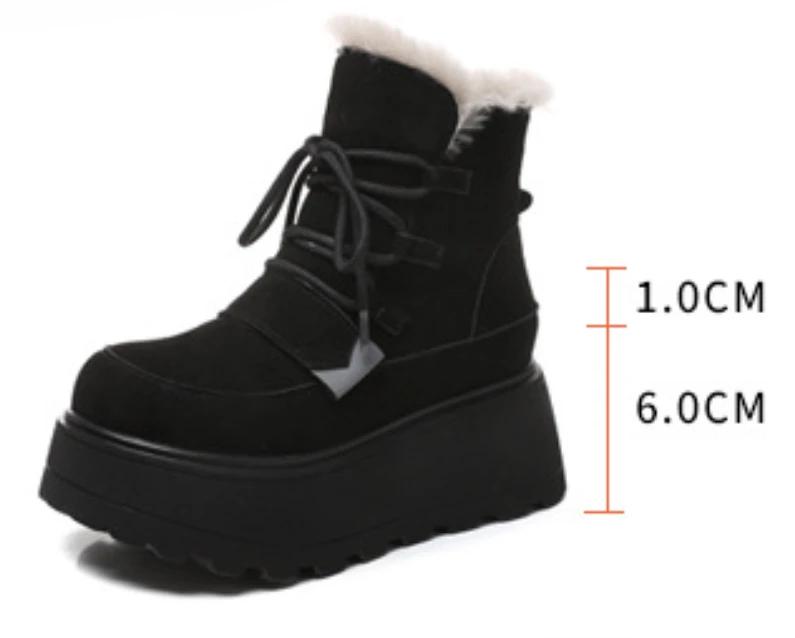 Fashion 7cm Suede Cow Genuine Leather Platform Wedge Ankle Booties Ethnic Flats Winter Plush Autumn Spring Lady Women Boots Shoes
