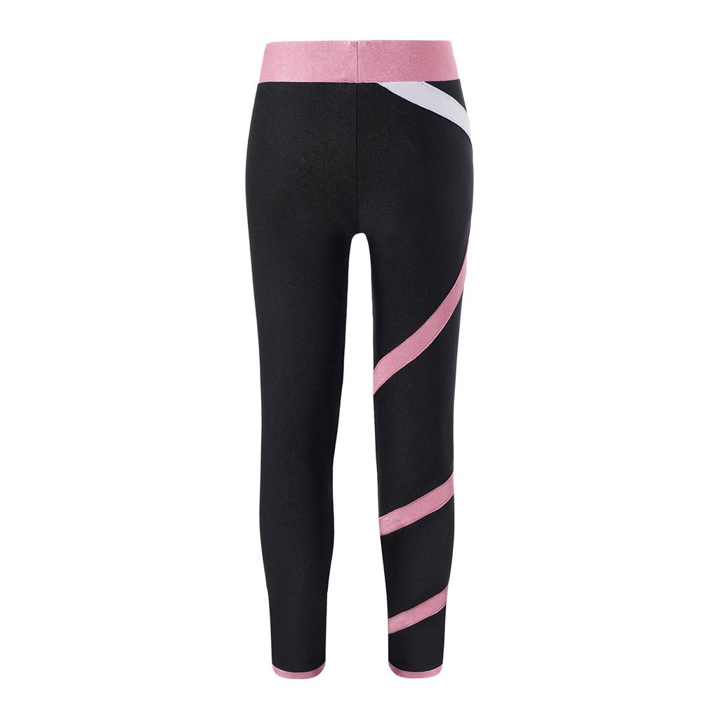 Girls Ice Skating Sport Pants: Colorblock Close-fitting Stretchy Leggings for Figure Skating Practice & Performance