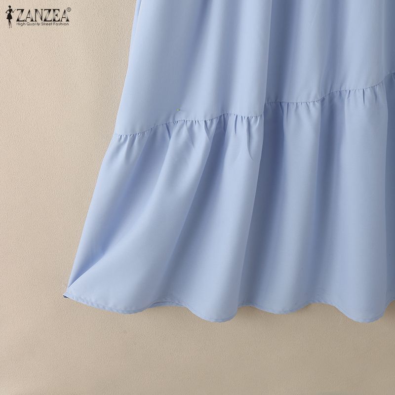 ZANZEA Women Casual V-Neck Loose Summer Short Sleeve Long Dress