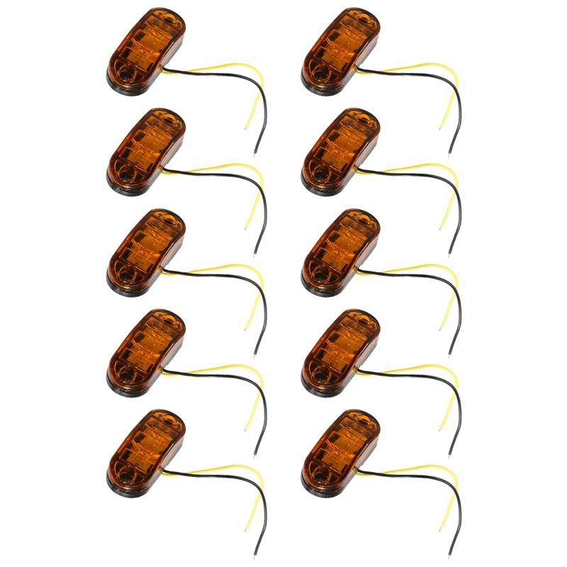 Powerful 10Pcs Amber 2 Led Light Oval Clearance Trailer Car Truck Side Marker Tail Lamp yellow black
