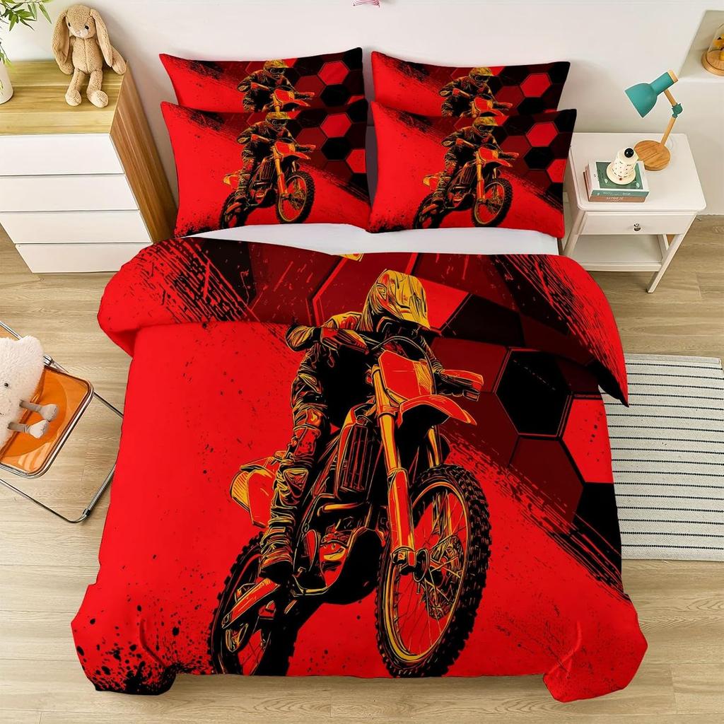Microfiber Duvet Cover 2-Piece Brushed Bedding Set with Pillowcases Breathable Fade Resistant,Athlete Motorcycle Quilt Cover Set