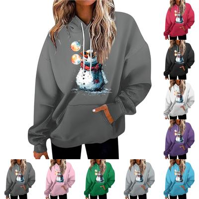 Damen Casual Mode Weihnachten Bedruckte Buchstaben Lässiges Kapuzensweatshirt mit Taschen