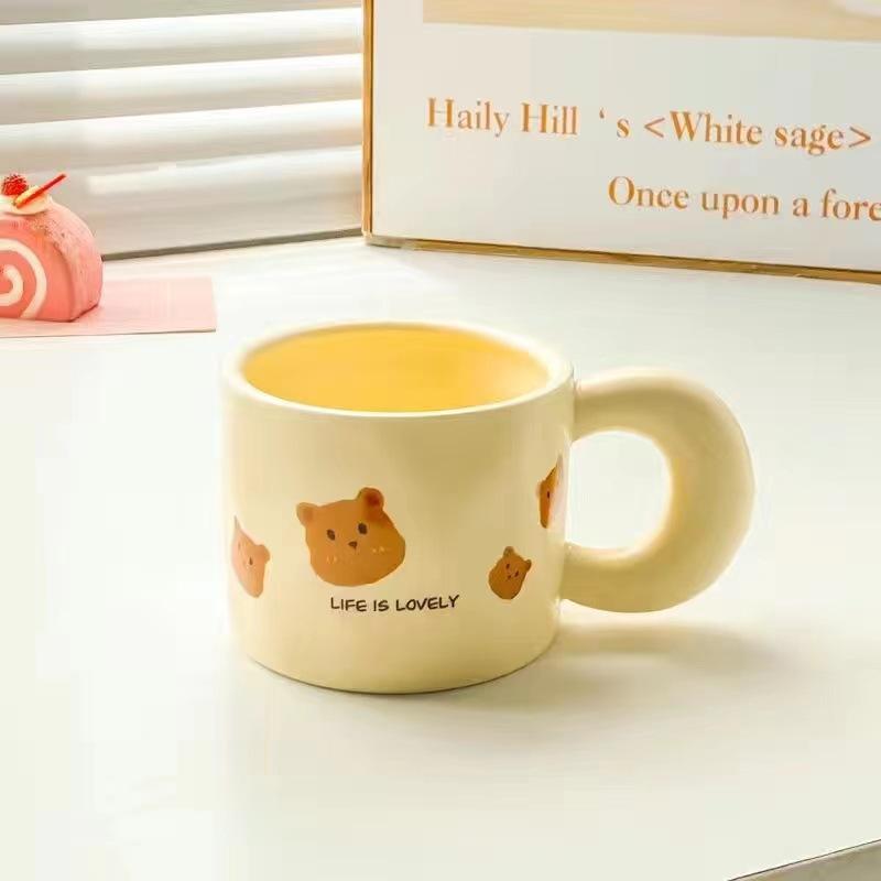 French milk fufu bear mug with lid spoon girls household cute ceramic cup couple breakfast coffee cup