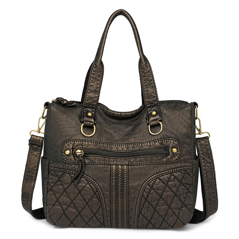 Håndveske med stor kapasitet Mykt skinn Multifunksjonell totebag Vintage dame skulderveske
