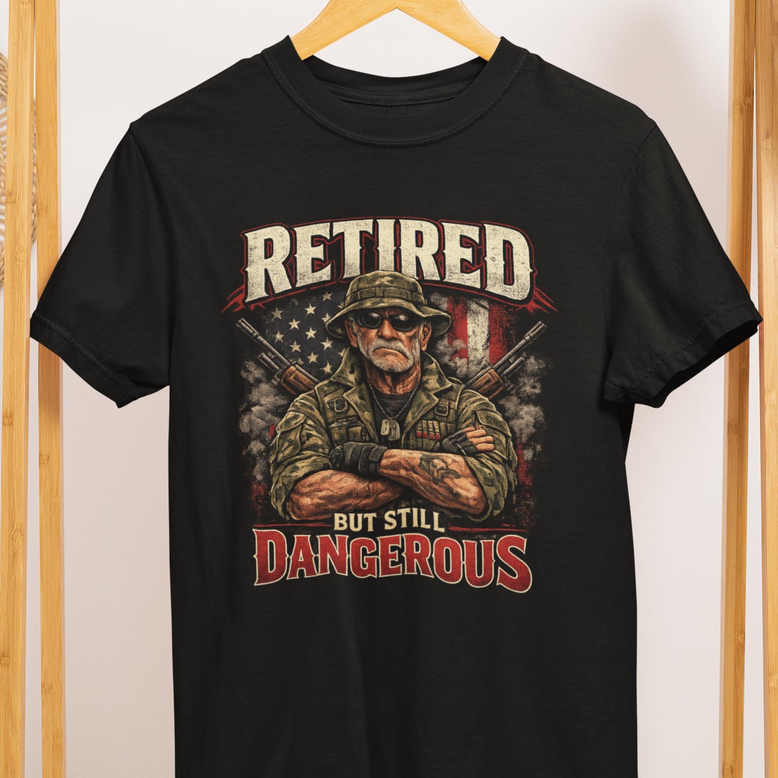 Retired But Still Dangerous t shirt Funny Veteran Retirement Gift S