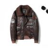 Men's Clothing Plus Size Motorcycle Clothing Fur Integrated American Retro Lapels Fleece-lined Flight Suit Leather Coat