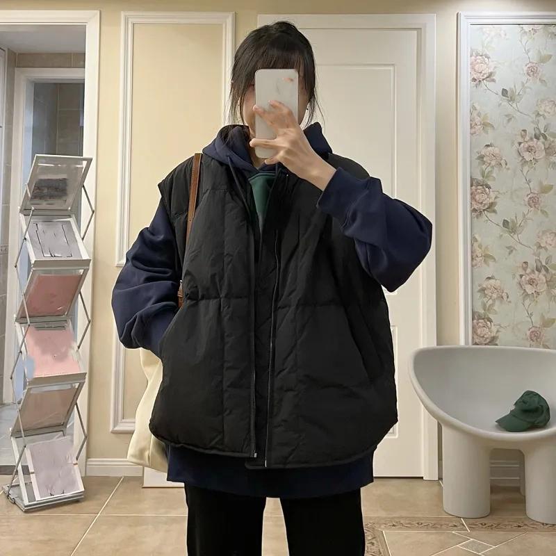 Plus Fat Sister Loose Short Cotton Vest Fashion Baseball Collar Solid Color All-match Vest Shoulder