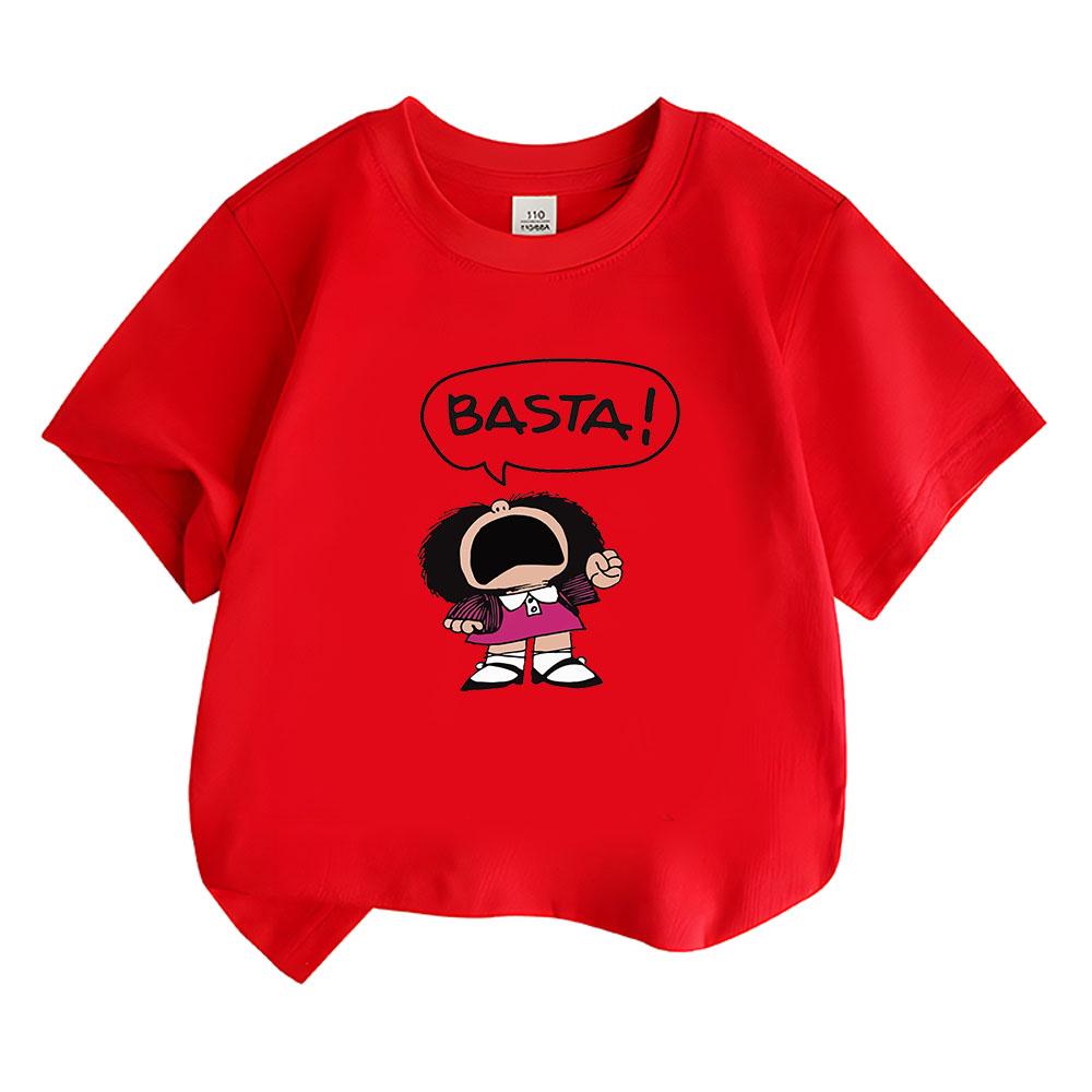 

Mafalda Print Children s 100%Cotton Cartoon T-shirt Girls and Boys Casual Cute Tops Short Sleeve Graphic Manga Tees Summer Kids Clothing 100 красный