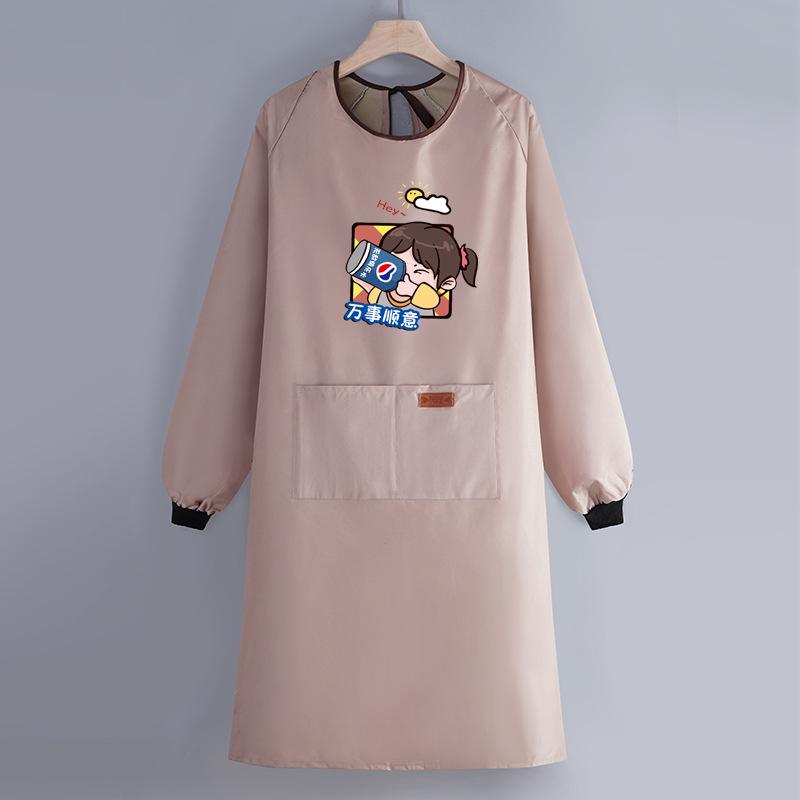 Internet Celebrity Long-Sleeved Apron Household Kitchen Waterproof And Oil-Proof Smock Adult Cartoon Print Cooking Apron