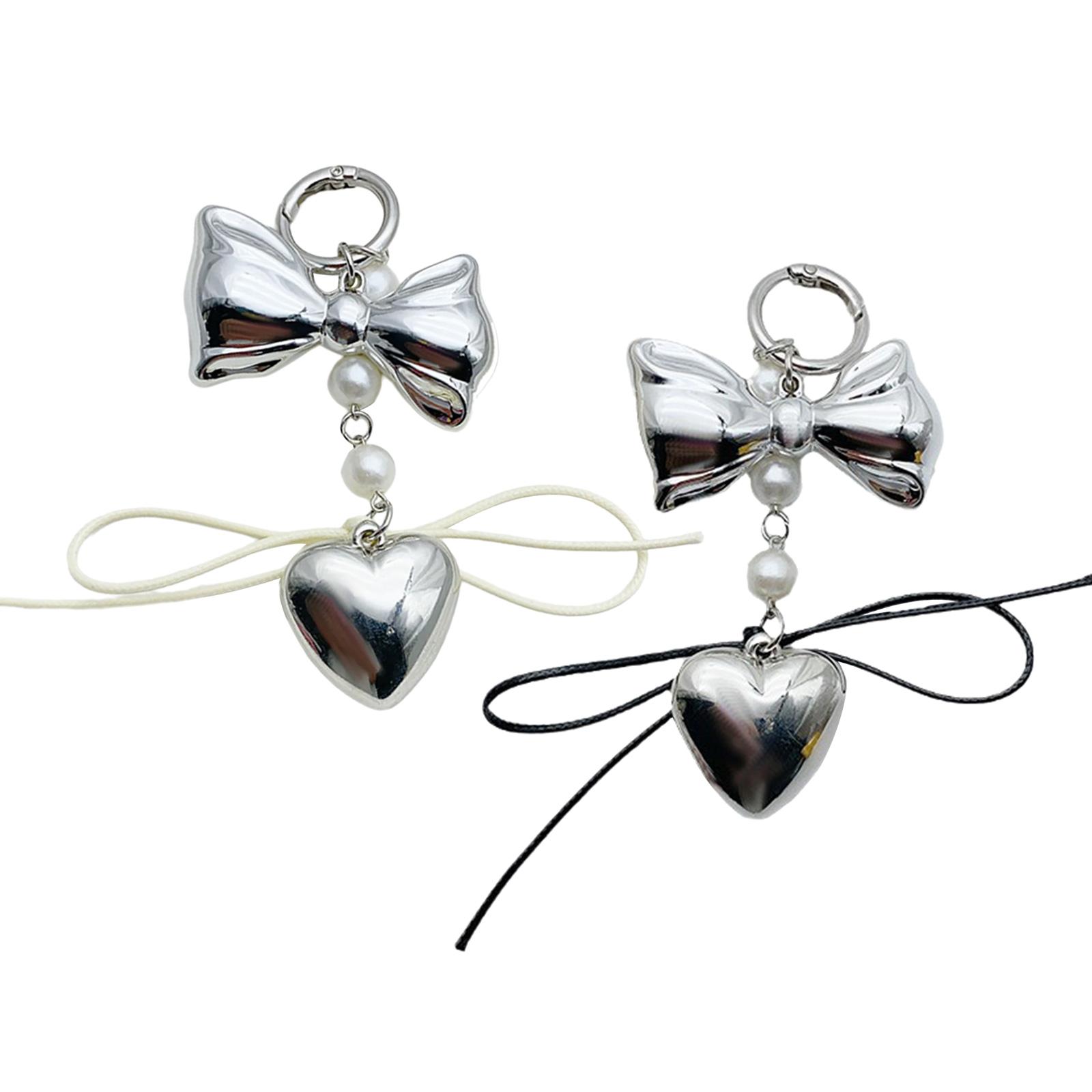 

Милый серебряный брелок в форме сердца, элегантный жемчужный бант, большой брелок в форме сердца для модного аксессуара