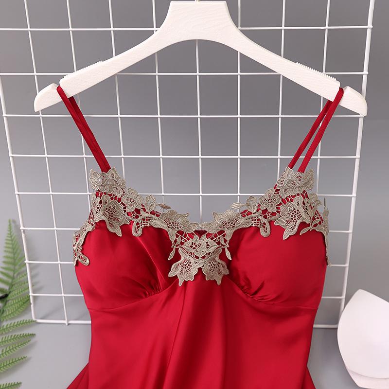 Damski zestaw piżamowy z lodowego jedwabiu i szyfonu 2025: Letnia/Wiosenna Koszulka na Ramiączkach z Wkładkami na Piersi, Cienki Fason, Dwuczęściowy Zestaw do Domu.