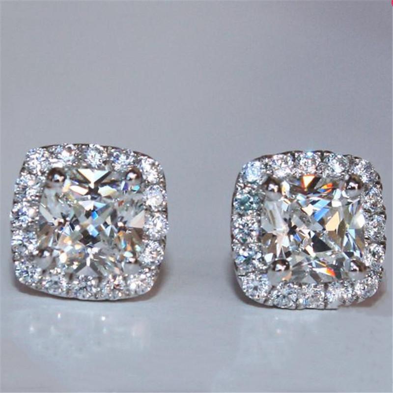 CC Earrings For Women 925 Silver Needle Square Cubic Zirconia Bridal Wedding Brincos Fine Jewelry Stud Earring CCE643