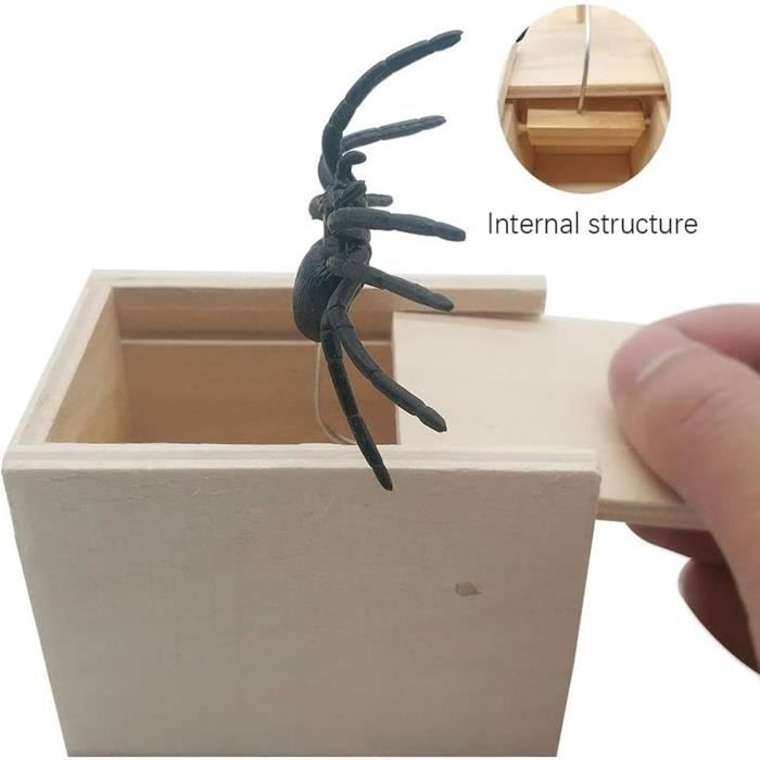 2pcs,Boite Surprise Araignee Spider Box, Fausse Araignée Prank, Boîte De Blagues en Caoutchouc D'araignée, Boîte Araignée en Bois