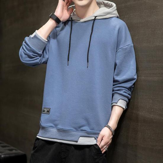 Men Autumn Hoodie Loose Hooded Contrasting Colors Hip Hop Casual Keep Warm Drawstring Korean Style Pullover Spring Hoodie Male Clothes