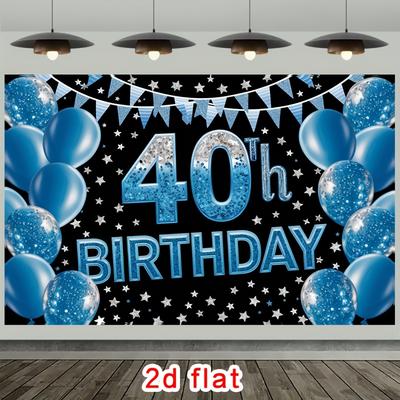2D Flat Style, [Party Banner] 2D Flat Banner, 1 Shiny Blue 40th Birthday Balloon Star